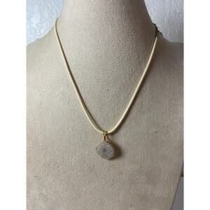 Retro White Faux Druzy Pendant Necklace - Sparkly!